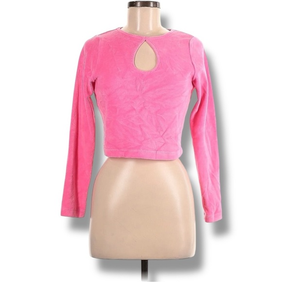 193 ASOS Design | NWOT Turkey Pink Keyhole Velour Long Sleeve Crop Top (US 8P) - Picture 9 of 10